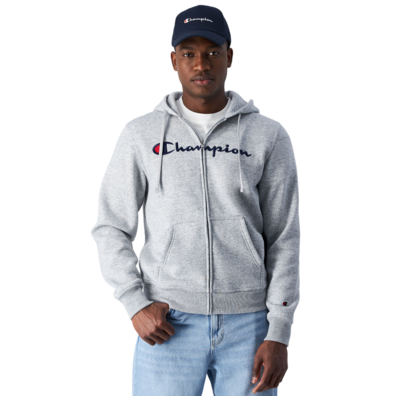 Champion Embroidered Big Logo Fleece Full-Zip Hoodie "Light Grey"