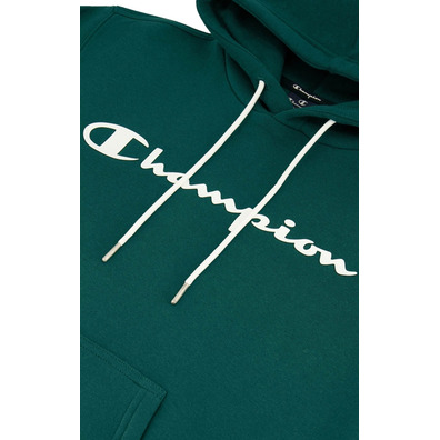 Champion Script Logo Print Cotton Terry Hoodie "Forest Green"