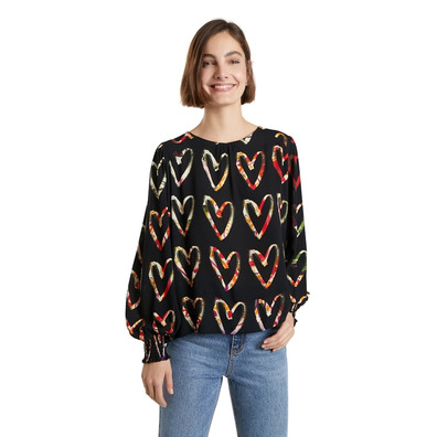 Desigual Loose Crepe Hearts Blouse