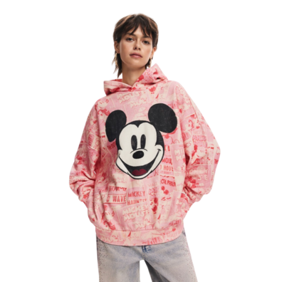 Desigual Mickey Mouse Hoodie with Drawstring "Pink"