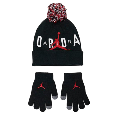 Jordan Kids Pom-Pon Beanie and Gloves 2Piece Set "Black"