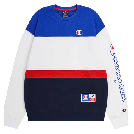 Champion Sport Lifestyle Basketball Color Block Crewneck Sweatshirt Logo C "White"