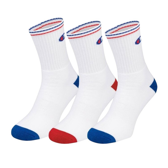 Champion 3 Pack Crew Logo Socks "White-Blue-Red"