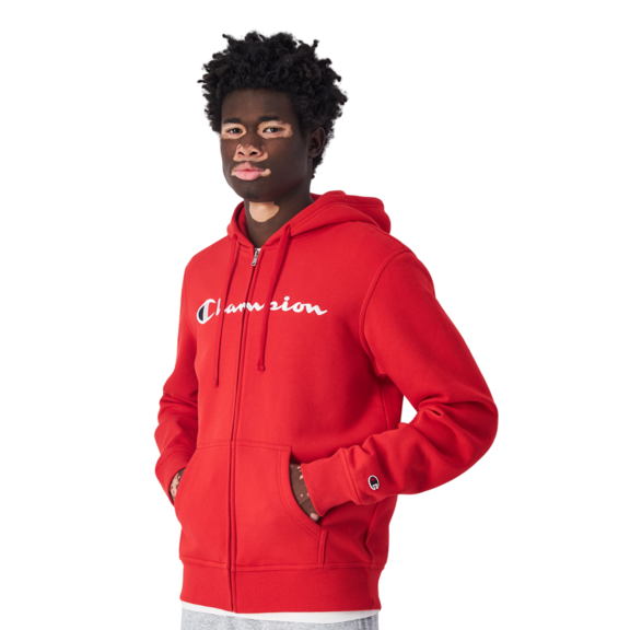 Champion Embroidered Big Logo Fleece Full-Zip Hoodie "Red"