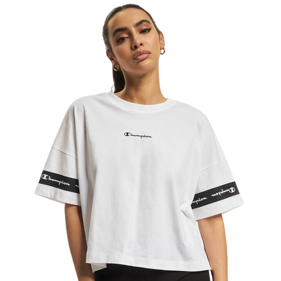 Champion Legacy Wm´s Sleeves Script Print Logo Cropped Tee "White"