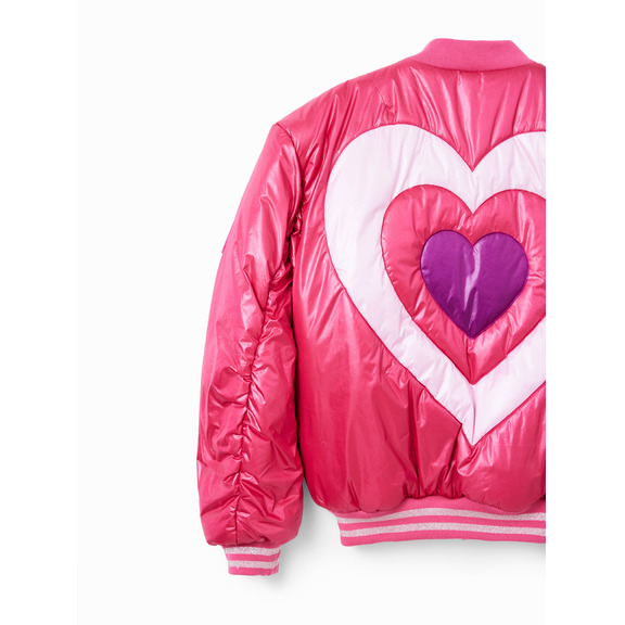 Desigual Girls Quilted Heart Bomber Jacket "Fuchsia"