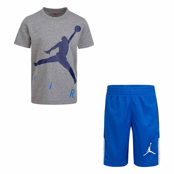 Conjunto Jordan Kids Jumping Air Tee + Short "Grey-Blue"