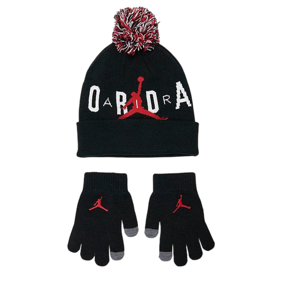 Jordan Kids Pom-Pon Beanie and Gloves 2Piece Set "Black"