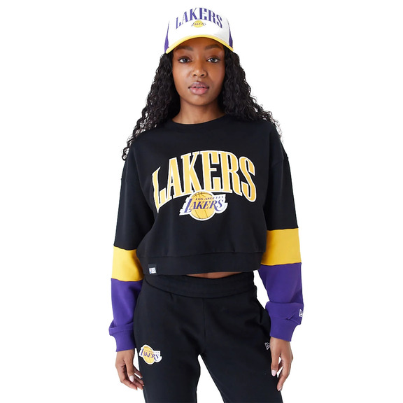 New Era NBA LA Lakers Womens Colour Block Crop Crew Neck Sweatshirt