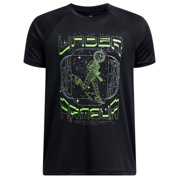 UA Boys' Tech™ Game Day Short Sleeve Tee "Black-Cyber Green"