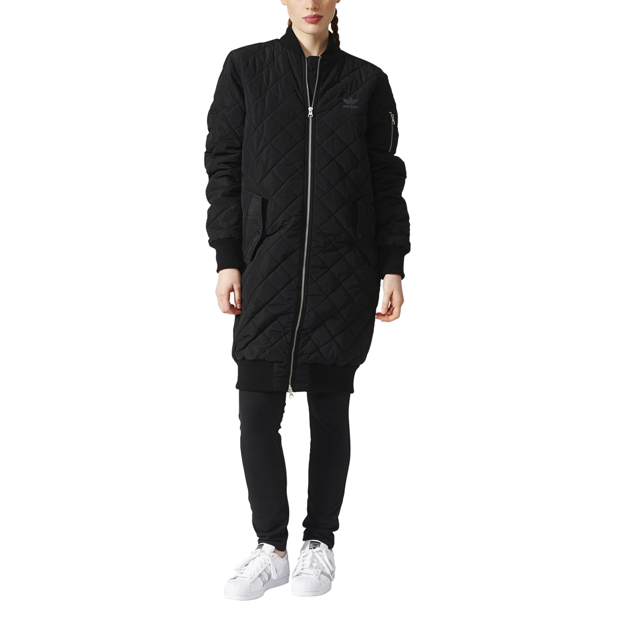 Adidas long sale quilted bomber jacket