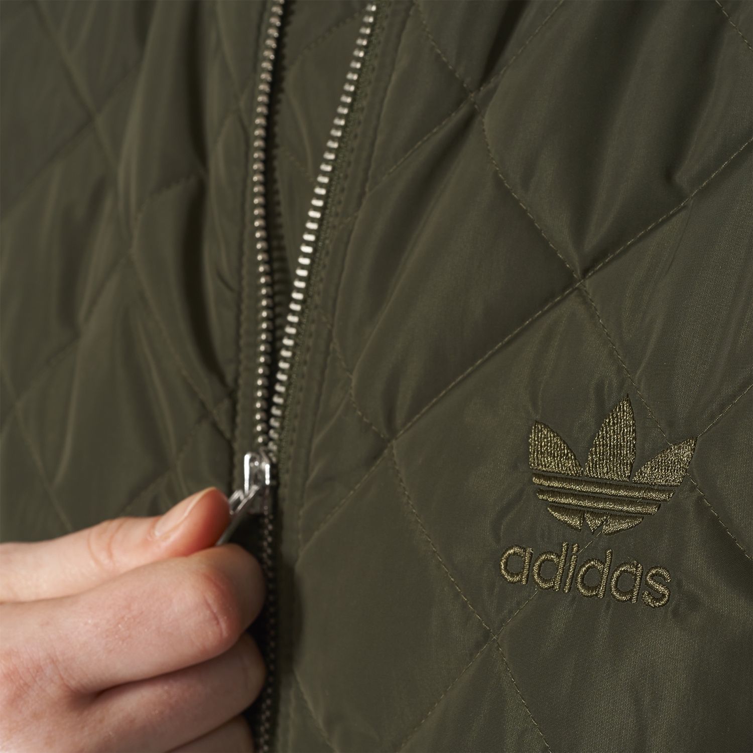 Adidas long quilted bomber jacket best sale